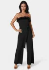 Bebe Strapless Feather Jumpsuit In Black