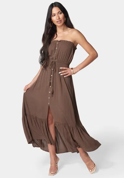 Bebe Strapless Maxi Dress In Sand