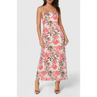 Bebe Strapless Printed Satin Maxi Dress In Pink Floral
