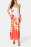 Bebe Strapless Satin Maxi Dress In Multi