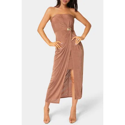 Bebe Strapless Twist Waist Maxi Dress In Brown