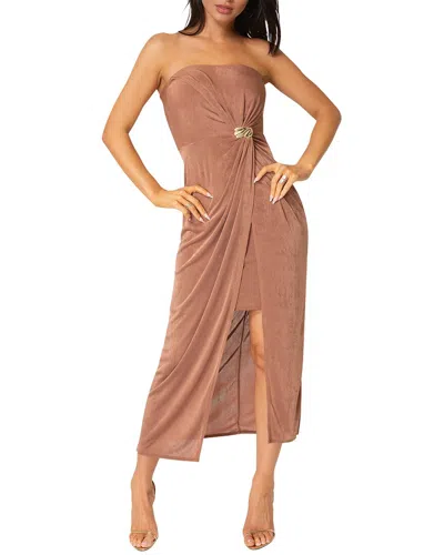 Bebe Strapless Twist Waist Maxi Dress In Brown