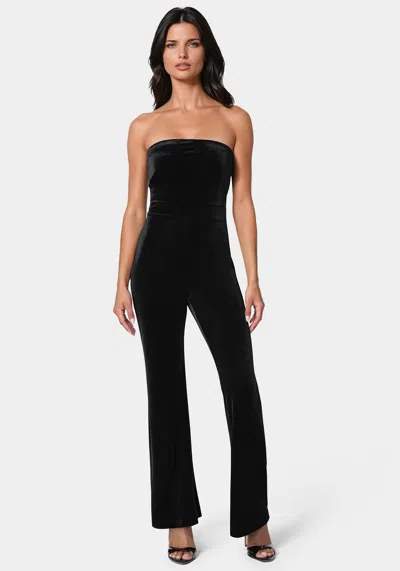 Bebe Strapless Velvet Jumpsuit In Black