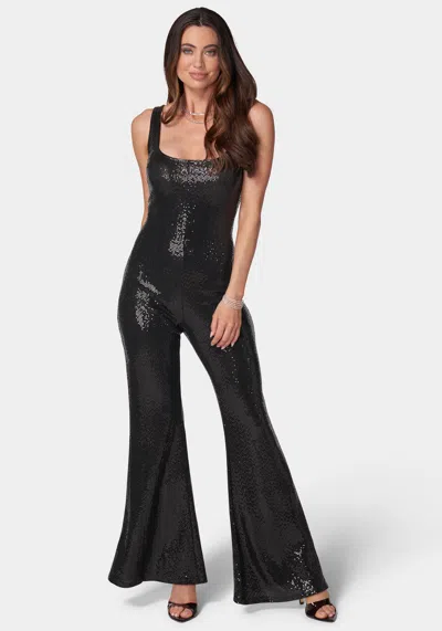 Bebe Stretch Sequin Catsuit In Black