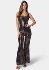 Bebe Stretch Sequin Catsuit In Gold