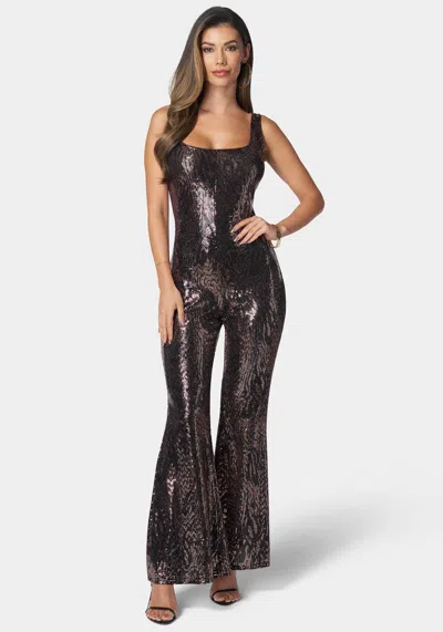 Bebe Stretch Sequin Catsuit In Gold