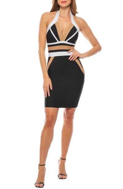 Bebe Stripe Bandage Halter Neck Minidress In Black