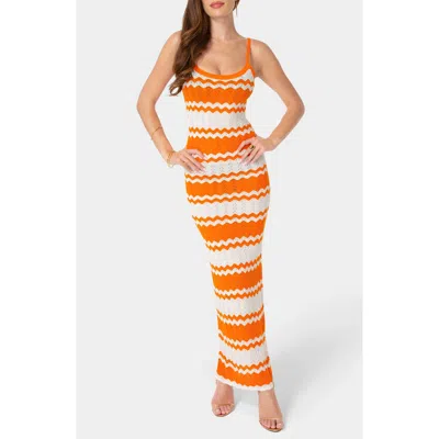 Bebe Stripe Knit Maxi Dress In Orange/white