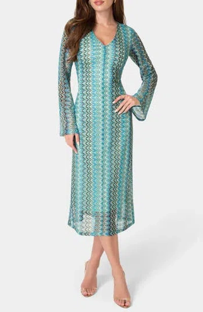 Bebe Stripe Print Long Sleeve Midi Dress In Blue