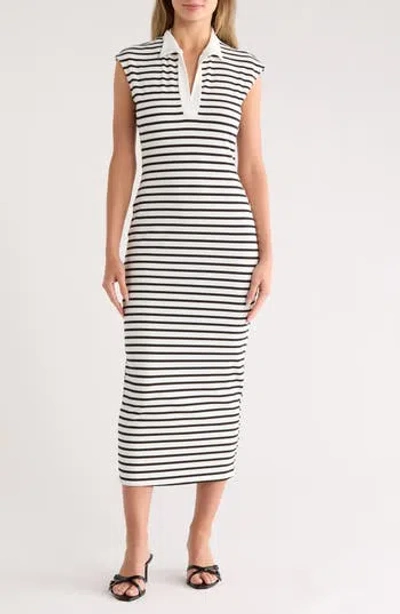 Bebe Stripe Rib Column Midi Dress In Gray