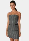Bebe Stripe Sequins Strapless Corset In Charcoal Grey
