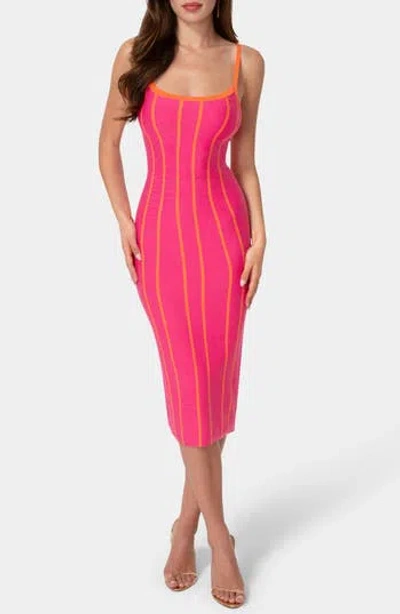 Bebe Stripe Sleeveless Body-con Dress In Pink