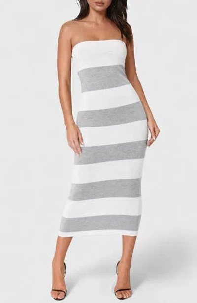 Bebe Stripe Strapless Midi Dress In White