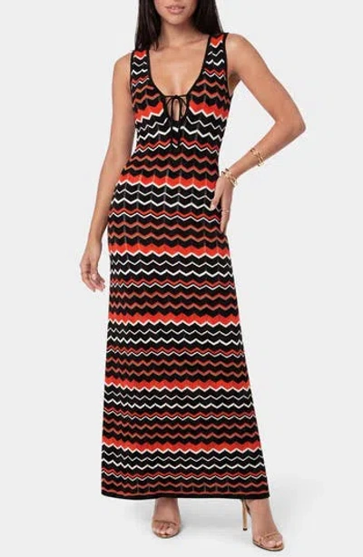 Bebe Striped Crochet V-neck Maxi Dress In Black/ Multi