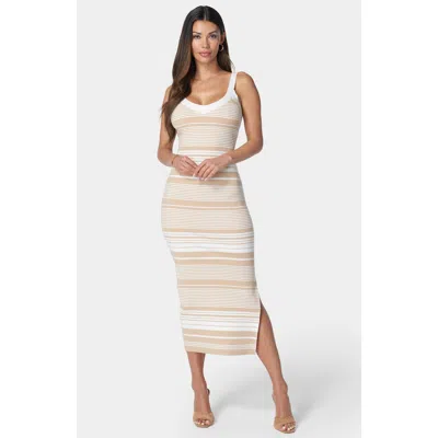 Bebe Striped Sweater Knit Midi Dress In White