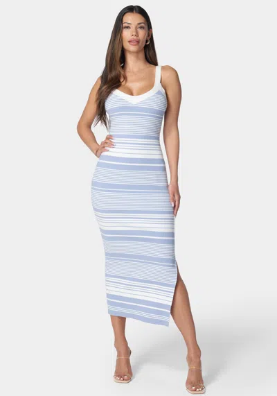 Bebe Striped Sweater Midi Dress In Blue,white