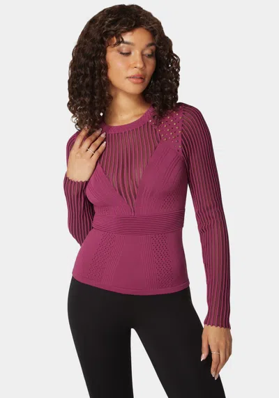Bebe Stud Detail Shadow Stripe Sweater Top In Purple Potion