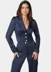 Bebe Stud Detail Tailored Satin Blazer In Navy