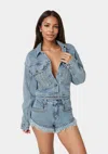 Bebe Studded Denim Jacket In Silver Lake Wash