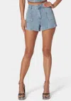 Bebe Studded Detail Denim Shorts In Light Blue Wash