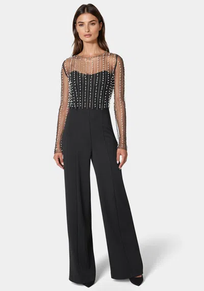 Bebe Studded Pearl Top And Palazzo Leg Jumpsuit In Black