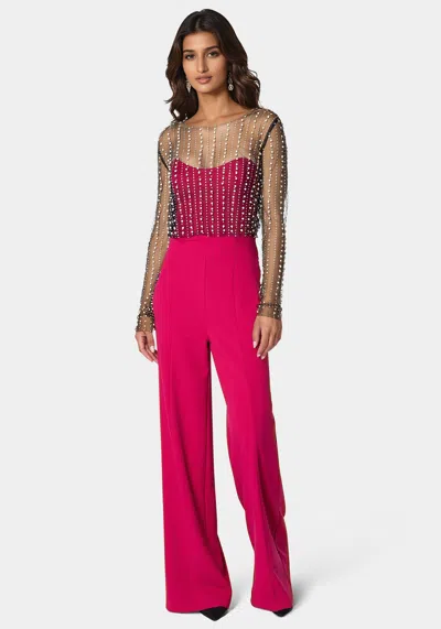Bebe Studded Pearl Top And Palazzo Leg Jumpsuit In Vivacious Pink