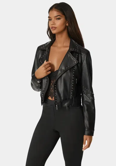 Bebe Studded Vegan Leather Moto Jacket In Black