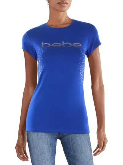 Bebe Surf The Web Womens Crystal Logo Graphic T-shirt In Blue