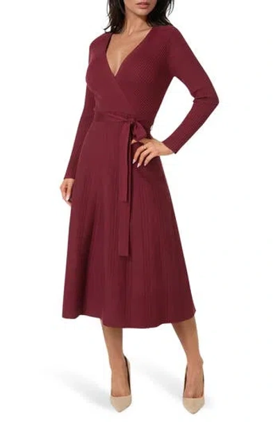 Bebe Surplice V-neck Fit & Flare Sweater Dress In Burgundy