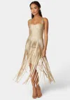 Bebe Sweetheart Bandage Top With Fringe Maxi Skirt Dress In Champagne