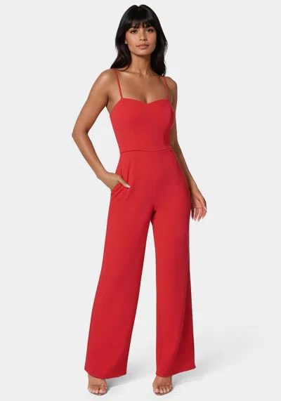 Bebe Sweetheart Neck Scuba Knit Jumpsuit In Red
