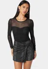 Bebe Sweetheart Neckline Shirred Mesh Bodysuit In Black