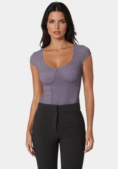 Bebe Swiss Dot Lace Bodysuit In Purple Ash