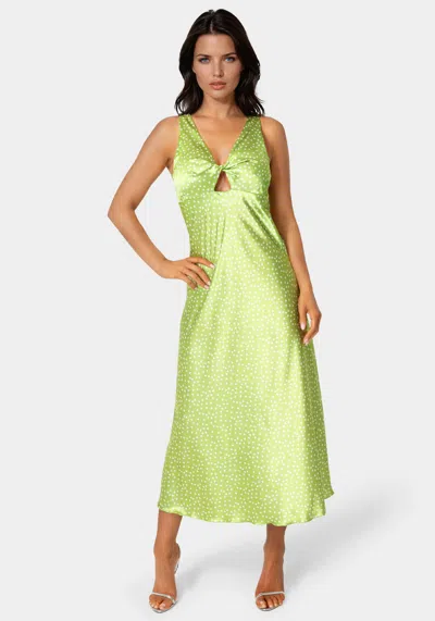 Bebe Swiss Dot Satin Twist Front Maxi Dress In Green