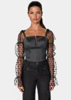 Bebe Swiss Dot Sleeve Satin Corset In Black
