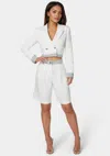 Bebe Tailored Bermuda Shorts In White Alyssum,grey Melange