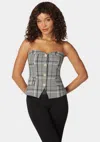 Bebe Tailored Button Trim Novelty Jacquard Corset In Black,white Alyssum