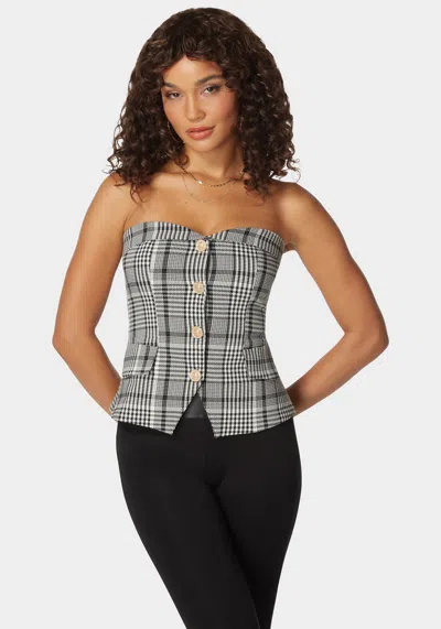 Bebe Tailored Button Trim Novelty Jacquard Corset In Black,white Alyssum