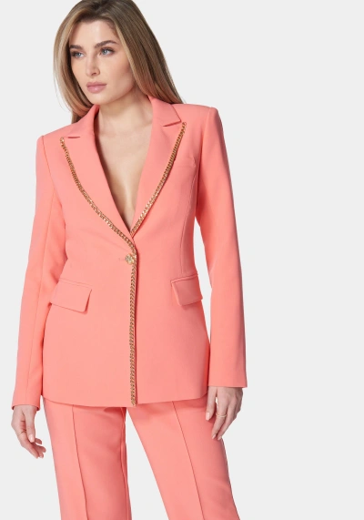 Bebe Tailored Gold Chain Trim Jacket In Georgia Peach