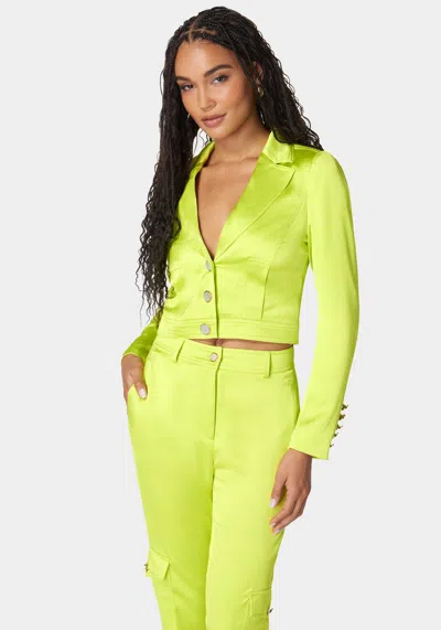Bebe Tailored Satin Jacket In Cyber Lime