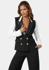 Bebe Tailored Two Tone Blazer In Black,white Alyssum
