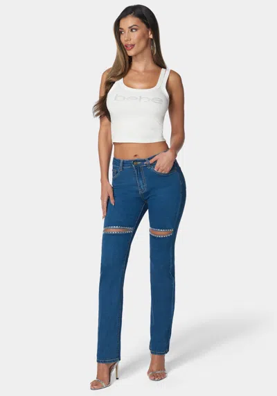 Bebe The Bling Slit Jean In Medium Blue
