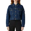 Bebe The Cargo Crop Denim Jacket In Blue