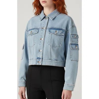 Bebe The Cargo Crop Denim Jacket In Blue