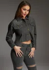 Bebe The Crop With Embellished Yoke In Grey Wash