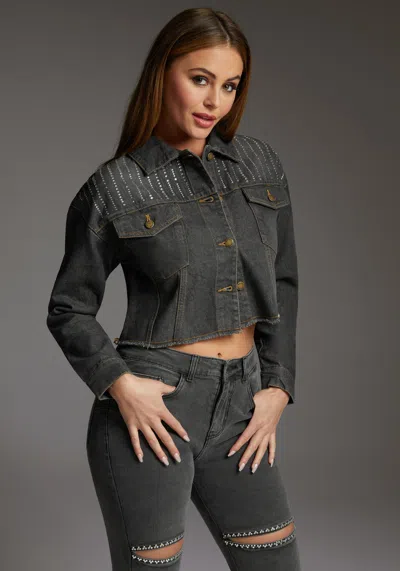 Bebe The Crop With Embellished Yoke In Grey Wash
