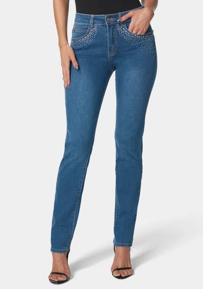 Bebe The Mom Jean With Embellishement In Medium Wash