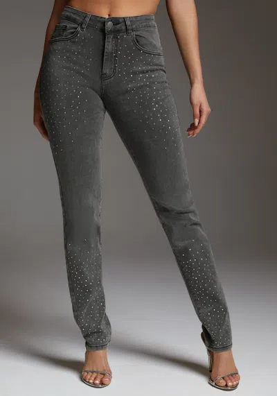Bebe The Skinny With Rhinestone Details In Grey Wash