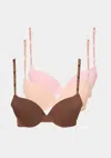 Bebe Three Pack Printed Microfiber Push Up Bras In Lt. Summer Bronze