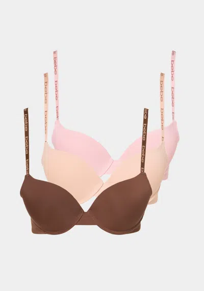 Bebe Three Pack Printed Microfiber Push Up Bras In Lt. Summer Bronze